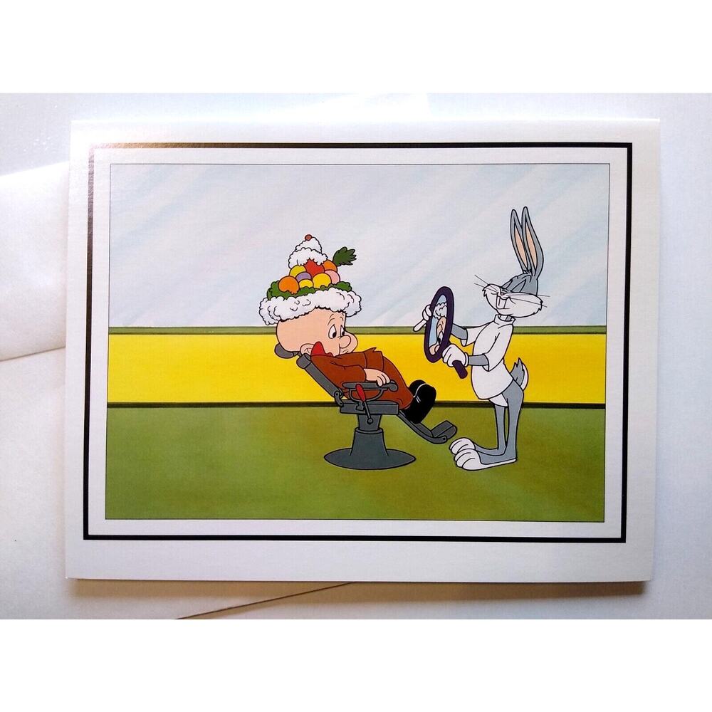 Bugs Bunny Elmer Fudd Rabbit Of Seville Greeting Card 1992 Unused Cartoon Art